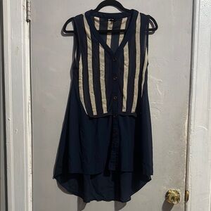 Navy and Cream Striped Sleeveless Top